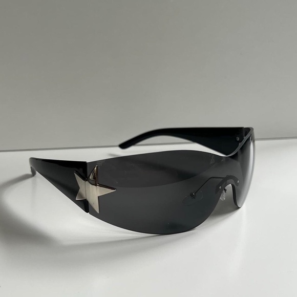 y2k 2000s vintage style black gray frameless star sunglasses - Picture 6 of 8